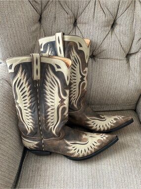 Men's Two-Tone Brown and Cream Western Cowboy Boots